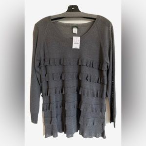 J. Crew Grey ruffled Long Sleeve Top. Perfect for Fall. NWT. Size Large. Cozy.